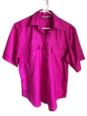 NOTATIONS Bright Fuschia Pink Button Down Blouse/Shirt, Women's 6 Exc. Cond